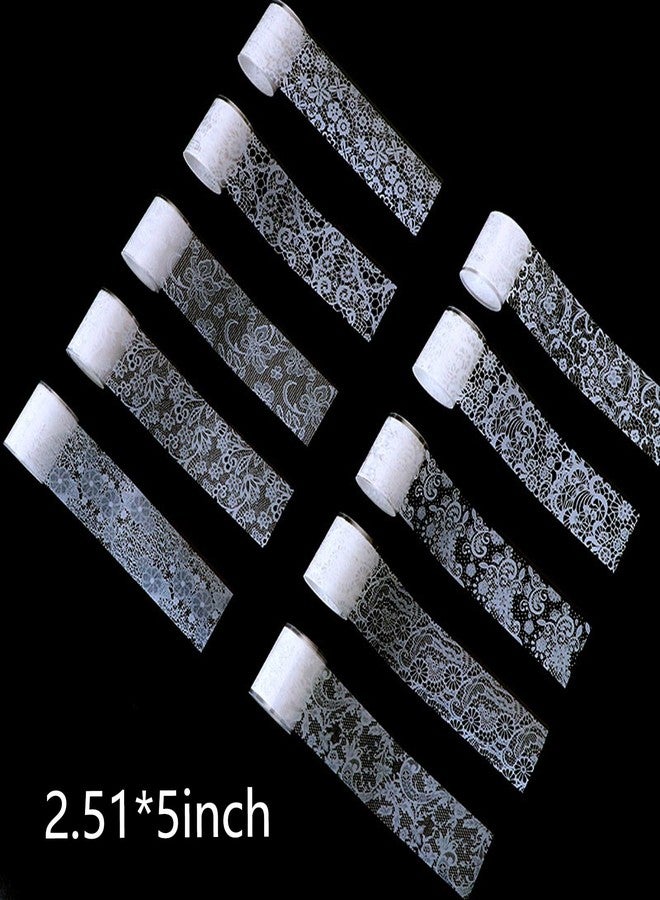 DANNEASY 10 Rolls White Lace Nail Art Foil Transfer Sheets, Lace Nail Foil Decals Starry Sky Nail Foils Holographic Transfer Foils Stickers for Women Girls Manicure Tips Supplies - Image 5